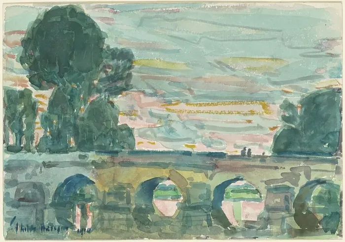 Framed Print : The Bridge at Grez [recto], 1904. Creator: Frederick Childe Hassam