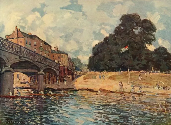 Framed Print : Bridge At Hampton Court, 1874, (1937). Creator: Alfred Sisley Framed Print : Bridge At Hampton Court, 1874, (1937). Creator: Alfred Sisley