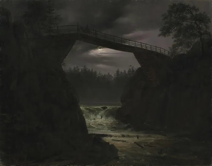Framed Print : The Bridge of Hauge outside Arendal, 1829. Creator: Thomas Fearnley Framed Print : The Bridge of Hauge outside Arendal, 1829. Creator: Thomas Fearnley