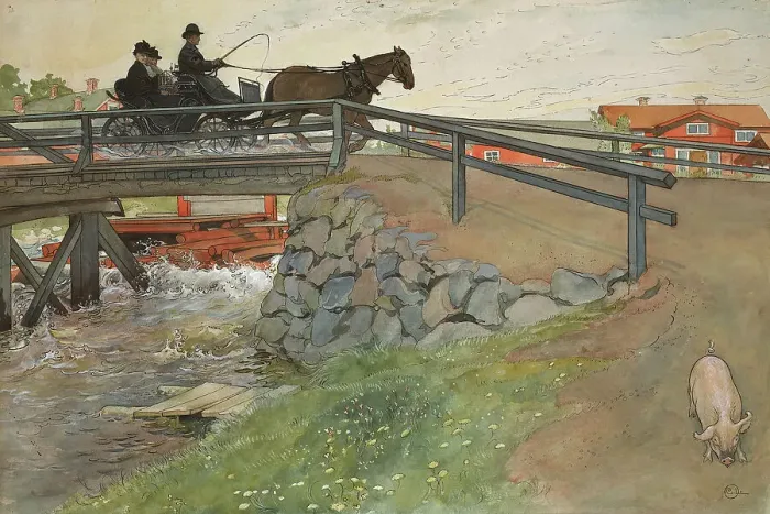 Framed Print : The Bridge. From A Home (26 watercolours). Creator: Carl Larsson Framed Print : The Bridge. From A Home (26 watercolours). Creator: Carl Larsson