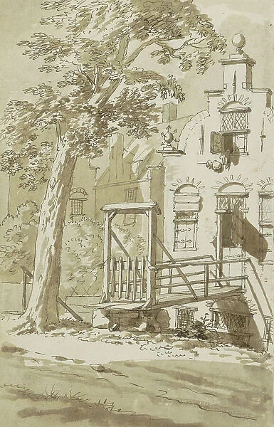 Bridge in front of a house with a stepped gable, c.1783-c.1797. Creator: Johannes Huibert Prins