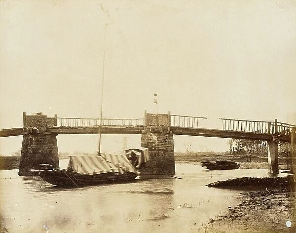 Bridge with Houseboats, China, 1860. Creator: Felice Beato