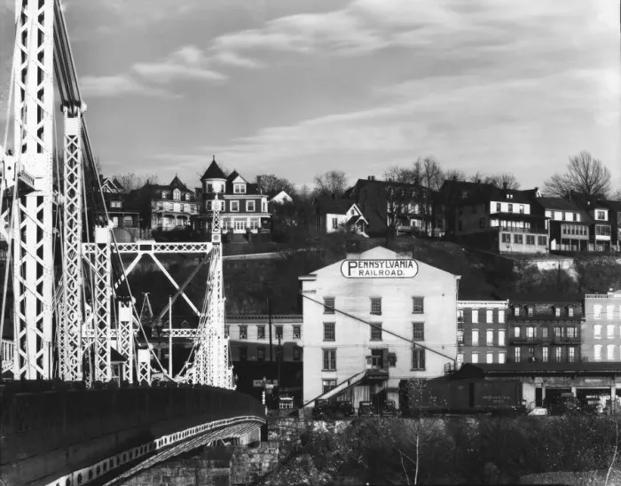 Framed Print : Bridge and houses in Phillipsburg, New Jersey; seen from Easton, Pennsylvania, 1935. Creator: Walker Evans Framed Print : Bridge and houses in Phillipsburg, New Jersey; seen from Easton, Pennsylvania, 1935. Creator: Walker Evans