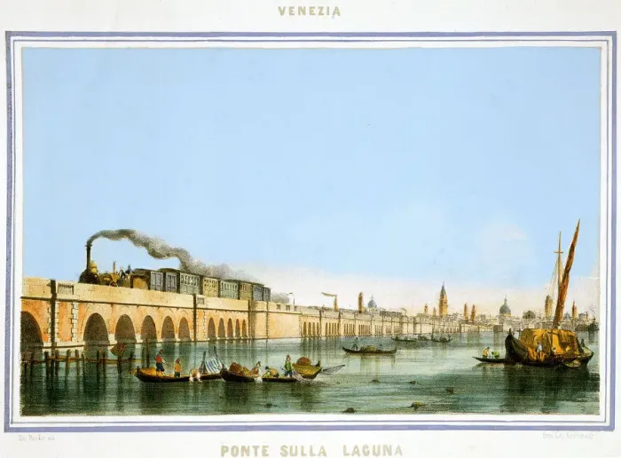 Framed Print : Bridge over the Lagoon, Venice, Italy, c1850. Artist: Giovanni Pividor Framed Print : Bridge over the Lagoon, Venice, Italy, c1850. Artist: Giovanni Pividor