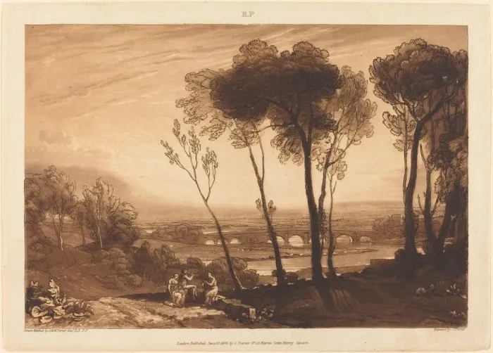 Framed Print : The Bridge in Middle Distance, published 1808. Creator: JMW Turner Framed Print : The Bridge in Middle Distance, published 1808. Creator: JMW Turner