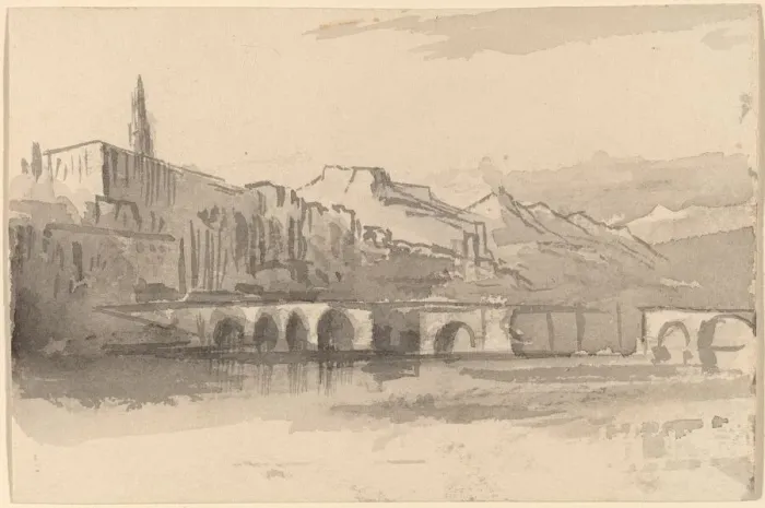 Framed Print : Bridge with Mountains in the Distance (Ventimiglia), 1884 / 1885. Creator: Edward Lear Framed Print : Bridge with Mountains in the Distance (Ventimiglia), 1884 / 1885. Creator: Edward Lear