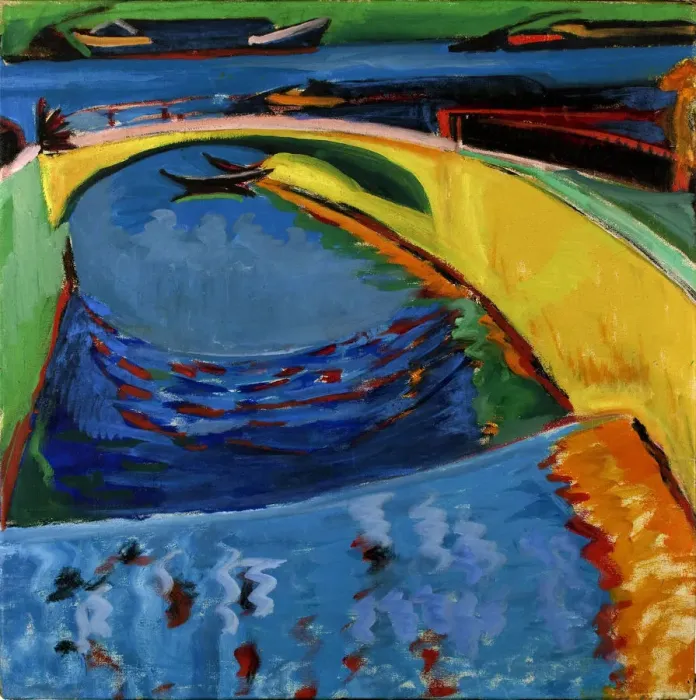 Framed Print : Bridge at the mouth of the river Priesznitz, c. 1910. Artist: Kirchner, Ernst Ludwig (1880-1938)