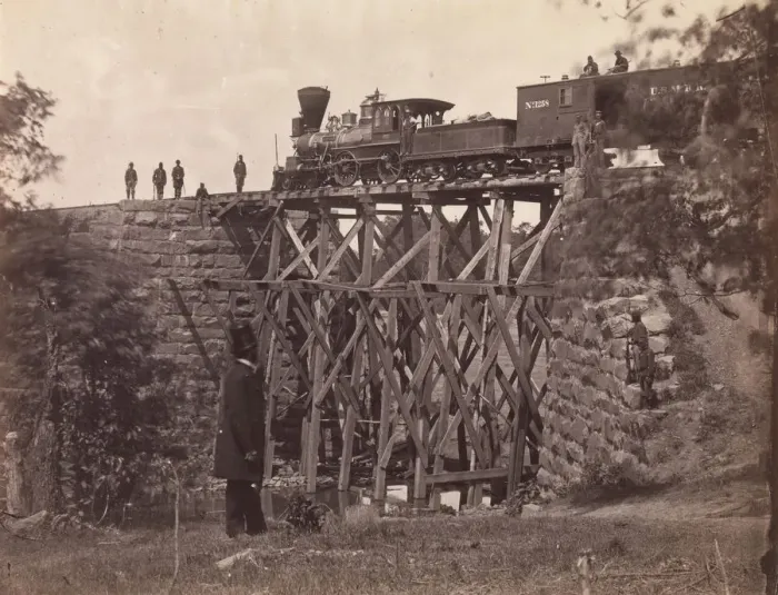 Framed Print : Bridge on Orange and Alexandria Rail Road, as Repaired by Army Engineers under Colonel Framed Print : Bridge on Orange and Alexandria Rail Road, as Repaired by Army Engineers under Colonel