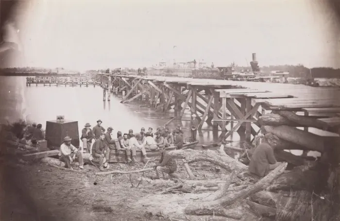 Framed Print : Bridge Across Pamunkey River, near White House, 1861-65. Creator: Tim O Sullivan Framed Print : Bridge Across Pamunkey River, near White House, 1861-65. Creator: Tim O Sullivan