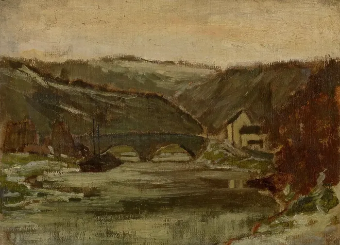 Framed Print : Bridge over the River Lesse, c1860-1890. Creator: Felicien Rops Framed Print : Bridge over the River Lesse, c1860-1890. Creator: Felicien Rops