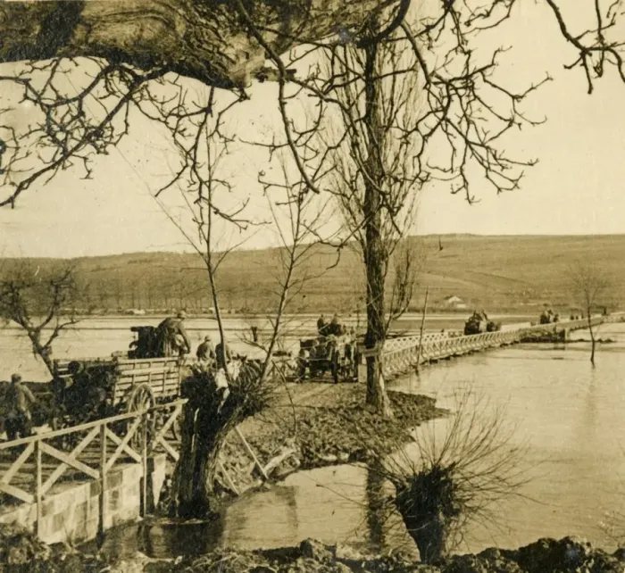 Framed Print : Bridge over the River Meuse at Dugny, northern France, c1914-c1918 Framed Print : Bridge over the River Meuse at Dugny, northern France, c1914-c1918