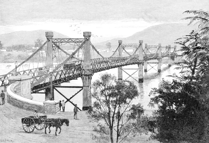Framed Print : The Bridge, Rockhampton, Queensland, Australia, 1886. Artist: WC Fitler Framed Print : The Bridge, Rockhampton, Queensland, Australia, 1886. Artist: WC Fitler