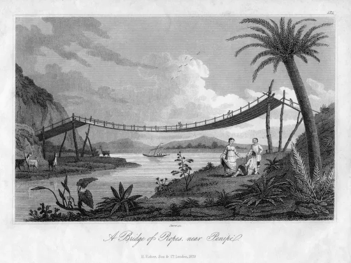 Framed Print : A Bridge of Ropes, near Penipe, Ecuador, 1829. Artist: Storer Framed Print : A Bridge of Ropes, near Penipe, Ecuador, 1829. Artist: Storer