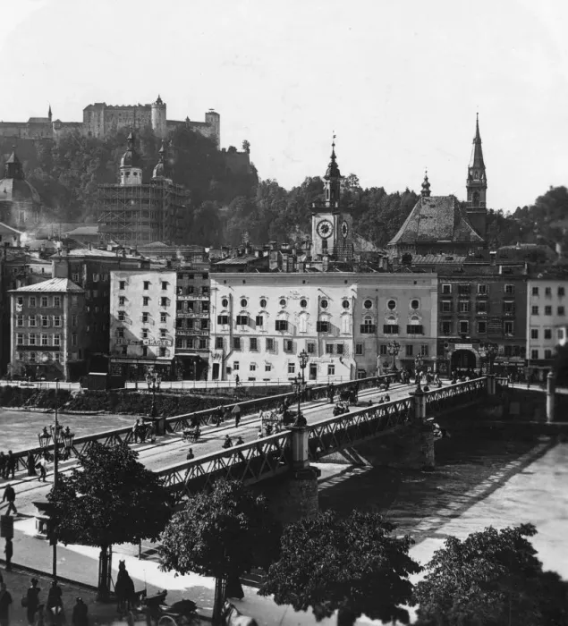 Framed Print : Bridge over the Salzach, Salzburg, Austria, c1900s. Artist: Wurthle & Sons Framed Print : Bridge over the Salzach, Salzburg, Austria, c1900s. Artist: Wurthle & Sons