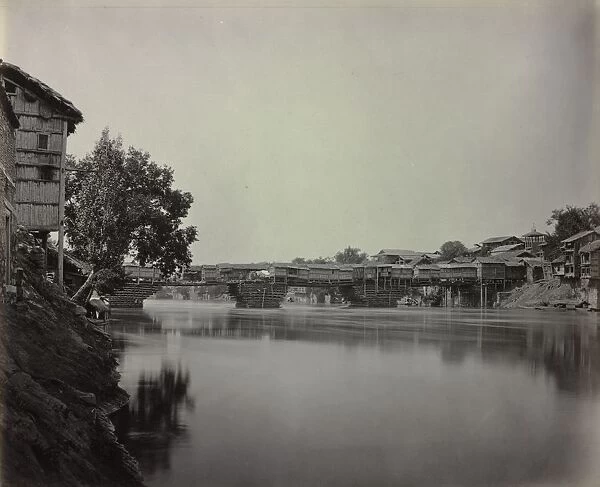 Bridge of Shops, Srinagar, Kashmir, 1864. Creator: Samuel Bourne (British, 1834-1912)