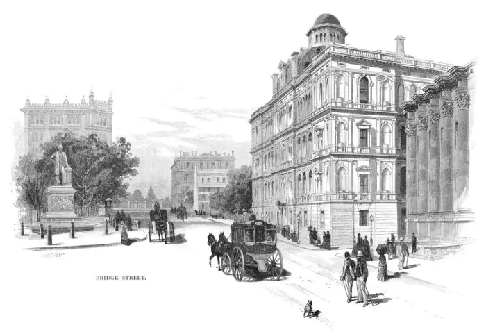 Framed Print : Bridge Street, Sydney, New South Wales, Australia, 1886. Artist: WC Fitler Framed Print : Bridge Street, Sydney, New South Wales, Australia, 1886. Artist: WC Fitler
