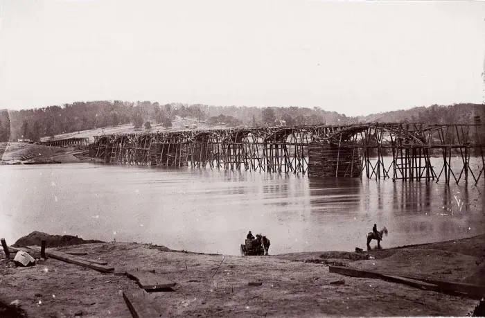 Framed Print : Bridge Across Tennessee River at Chattanooga, ca. 1864. Creator: Mathew Brady Framed Print : Bridge Across Tennessee River at Chattanooga, ca. 1864. Creator: Mathew Brady