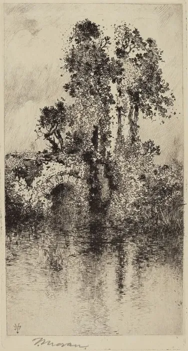 Framed Print : Bridge and Trees, 1878. Creator: Thomas Moran Framed Print : Bridge and Trees, 1878. Creator: Thomas Moran