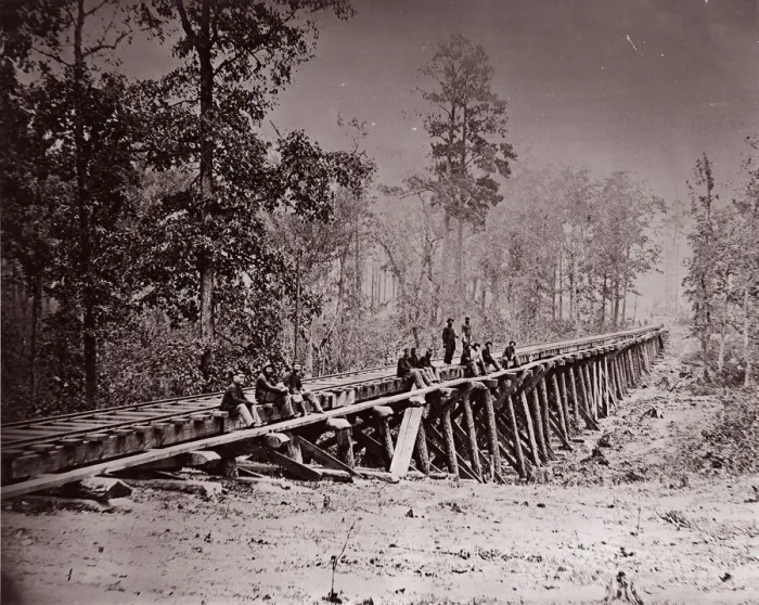 Framed Print : Bridge. U. S. Military Railroad at City Point, 1861-65. Creator: Andrew Joseph Russell Framed Print : Bridge. U. S. Military Railroad at City Point, 1861-65. Creator: Andrew Joseph Russell