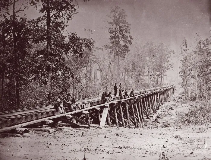 Framed Print : Bridge. U. S. Military Railroad at City Point, 1861-65. Creator: Andrew Joseph Russell Framed Print : Bridge. U. S. Military Railroad at City Point, 1861-65. Creator: Andrew Joseph Russell