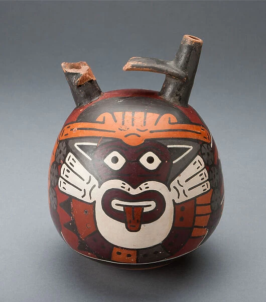 Bridge Vessel Depicting Costumed Ritual Performer Wearing Feline Mask, 180 B. C.  /  A. D. 500
