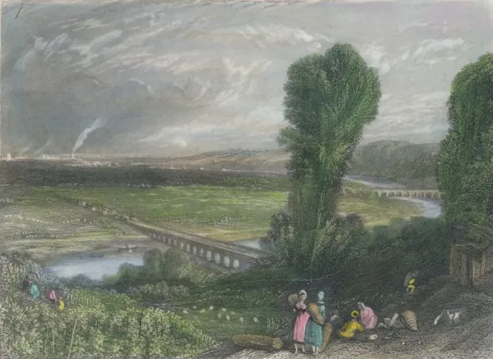 Framed Print : Bridges of St. Cloud and Sevres, c1835. Creator: J Radclyffe