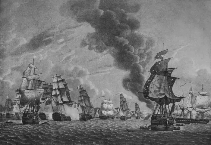Framed Print : Bridport off L Orient, c1796. Artist: Robert Dodd Framed Print : Bridport off L Orient, c1796. Artist: Robert Dodd