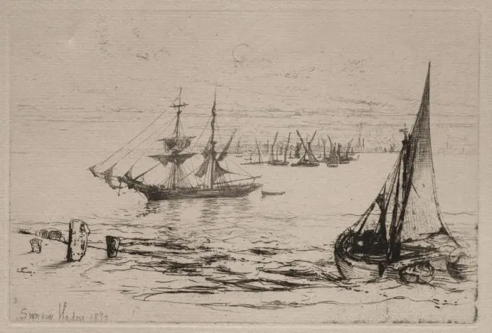 Framed Print : A Brig at Anchor, 1879. Creator: Francis Seymour Haden (British, 1818-1910) Framed Print : A Brig at Anchor, 1879. Creator: Francis Seymour Haden (British, 1818-1910)