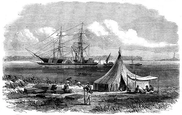 The brig Hetty Ellen discharging sections of Dr. Livingstone's new steamer... 1862. Creator: Unknown