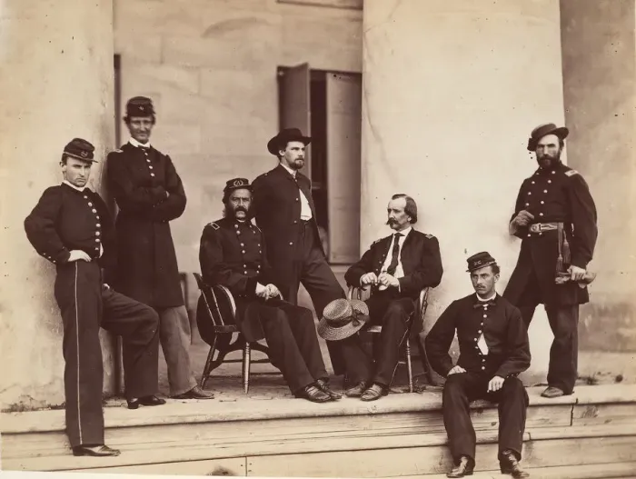 Framed Print : Brigadier General Gustavus A. DeRussy and Staff on Steps of Arlington House, Arlington Framed Print : Brigadier General Gustavus A. DeRussy and Staff on Steps of Arlington House, Arlington