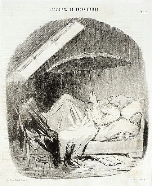 Brigand de Propriétaire qui ne veut me faire faire des reparations qu'au beau temps... 1847. Creator: Honore Daumier