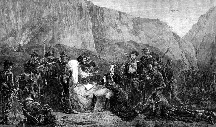 Framed Print : Brigands and Captives by Layraud, in the French Gallery, International Exhibition, 1871. Creator: Unknown Framed Print : Brigands and Captives by Layraud, in the French Gallery, International Exhibition, 1871. Creator: Unknown