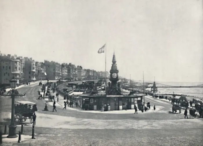 Framed Print : Brighton - Entrance to the Aquarium, Showing the Chain Pier, 1895 Framed Print : Brighton - Entrance to the Aquarium, Showing the Chain Pier, 1895