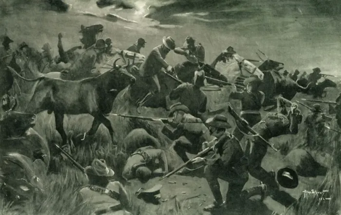 Framed Print : Brilliant Defence by New Zealanders at Holspruit, February 25, 1902, 1902. Creator