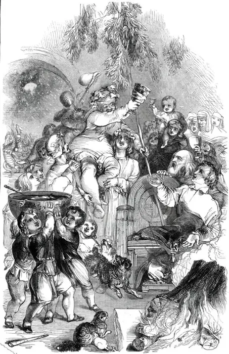 Framed Print : Bringing in Christmas - drawn by William Harvey, 1845. Creator: George Dalziel Framed Print : Bringing in Christmas - drawn by William Harvey, 1845. Creator: George Dalziel