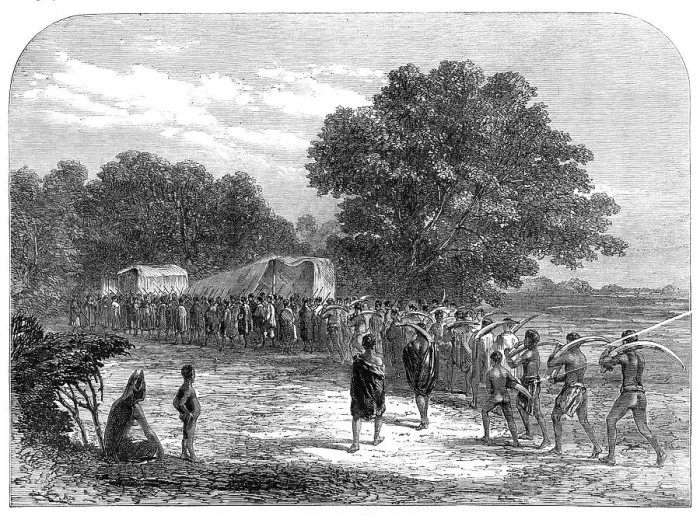Framed Print : Bringing ivory to the waggons in South Africa, 1868. Creator: Unknown