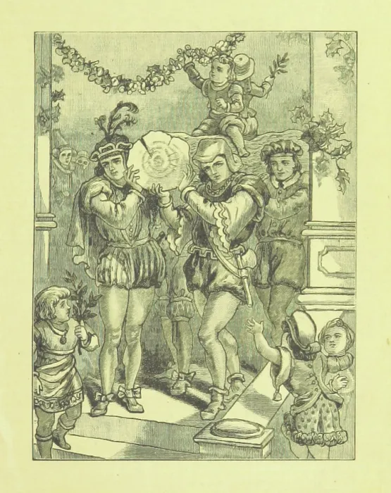 Framed Print : Bringing in the Yule Log, 1885. Creator: Henry G. Wells Framed Print : Bringing in the Yule Log, 1885. Creator: Henry G. Wells