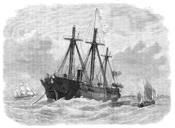 Framed Print : The Brisk telegraph-ship at her moorings in the Channel, 1870. Creator: Unknown Framed Print : The Brisk telegraph-ship at her moorings in the Channel, 1870. Creator: Unknown