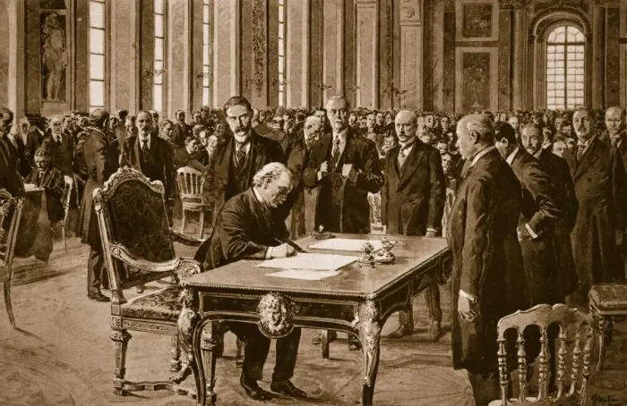 Framed Print : Britains Prime Minister signing the Treaty of Peace with Germany in the Hall of Framed Print : Britains Prime Minister signing the Treaty of Peace with Germany in the Hall of