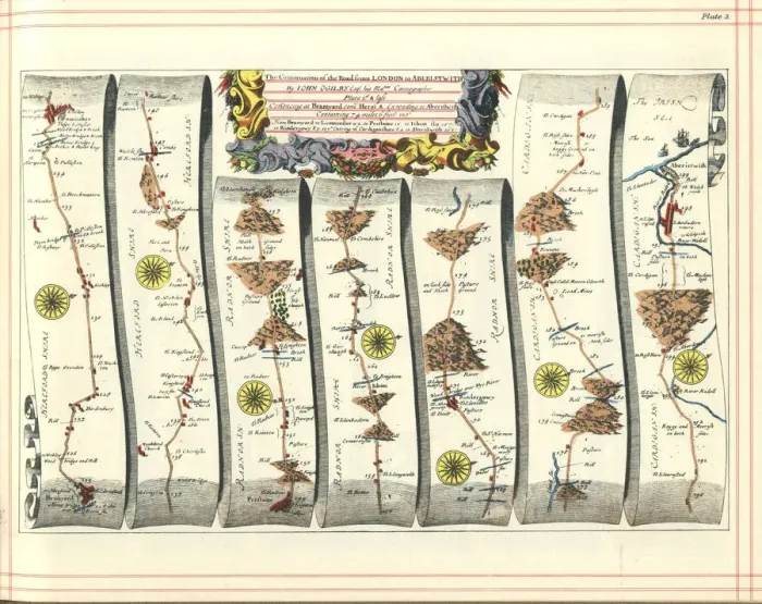 Framed Print : Britannia Atlas: The Continuation of the Road from London to Aberystwyth, 1675. Artist: Ogilby, John (1600-1676) Framed Print : Britannia Atlas: The Continuation of the Road from London to Aberystwyth, 1675. Artist: Ogilby, John (1600-1676)