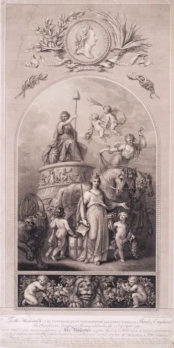 Framed Print : Britannia in her chariot, 1790. Artist: Peltro William Tomkins Framed Print : Britannia in her chariot, 1790. Artist: Peltro William Tomkins