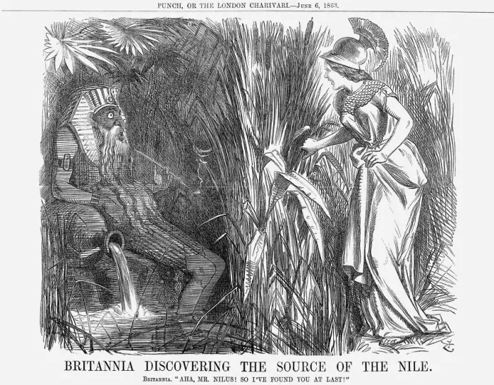 Framed Print : Britannia Discovering The Source of The Nile, 1863. Artist: John Tenniel Framed Print : Britannia Discovering The Source of The Nile, 1863. Artist: John Tenniel
