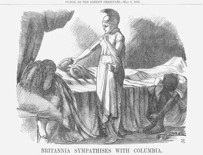 Framed Print : Britannia Sympathises with Columbia, 1865. Artist: John Tenniel Framed Print : Britannia Sympathises with Columbia, 1865. Artist: John Tenniel