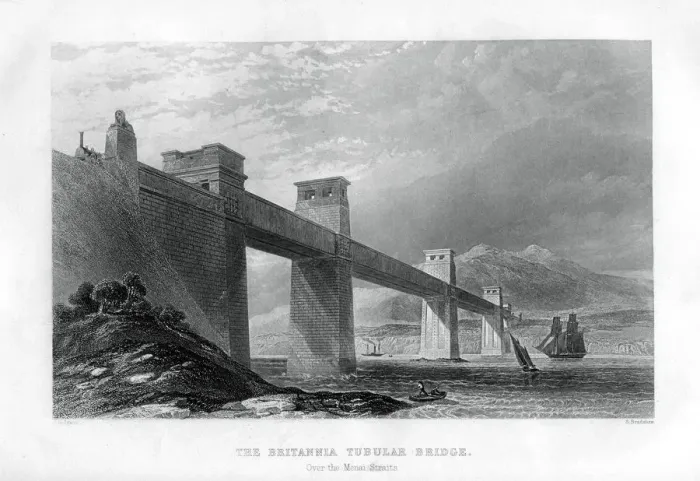 Framed Print : The Britannia Tubular Bridge over the Menai Straits, Wales, 1886. Artist:s Bradshaw