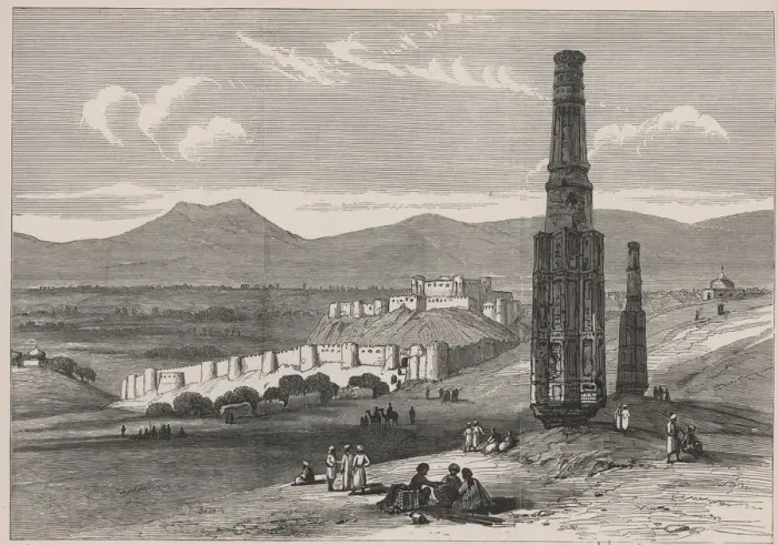 Framed Print : British-Afghan war, fortress and citadel of Ghuzni and two of its minarets in Afghanistan Framed Print : British-Afghan war, fortress and citadel of Ghuzni and two of its minarets in Afghanistan