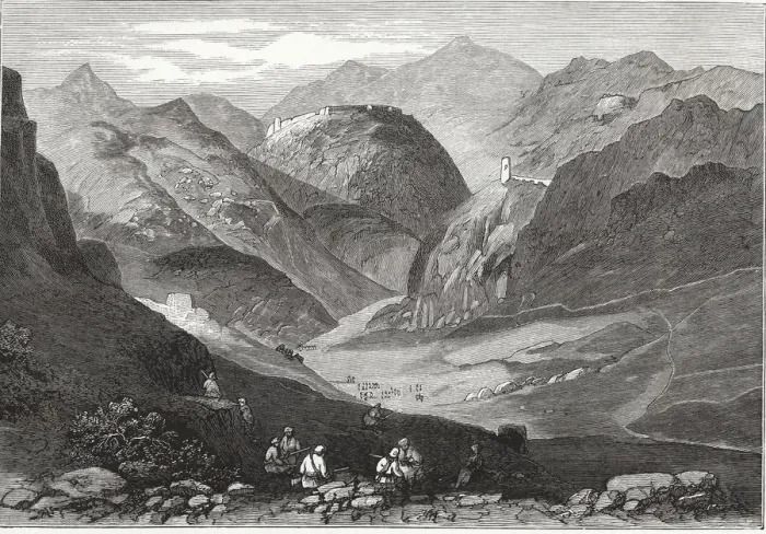 Framed Print : British-Afghan war, view of the Khyber Pass on the Afghan border with India Framed Print : British-Afghan war, view of the Khyber Pass on the Afghan border with India