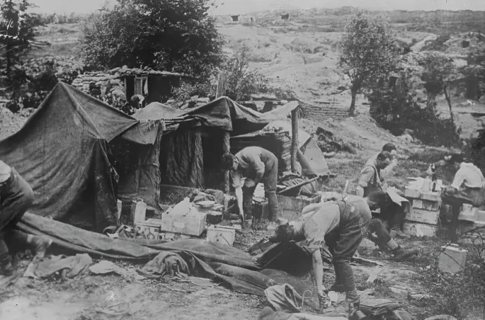 Framed Print : British artillery officers mess on captured ground, 10 Jun 1917. Creator: Bain News Service Framed Print : British artillery officers mess on captured ground, 10 Jun 1917. Creator: Bain News Service