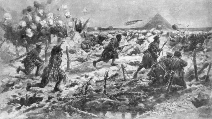 Framed Print : A British attack using the bayonet and grenade, Neuve-Chapelle, France, 10 March 1915, (1926). Artist: Frederic Villiers Framed Print : A British attack using the bayonet and grenade, Neuve-Chapelle, France, 10 March 1915, (1926). Artist: Frederic Villiers