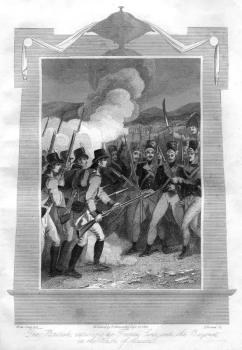 Framed Print : The British attacking the French line with bayonets at the Battle of Maida, 1816. Artist: I Brown Framed Print : The British attacking the French line with bayonets at the Battle of Maida, 1816. Artist: I Brown