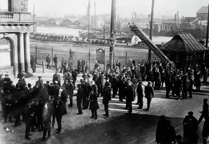 Framed Print : British coal strike - idle dock laborers, Cardiff, between c1910 and c1915. Creator: Bain News Service Framed Print : British coal strike - idle dock laborers, Cardiff, between c1910 and c1915. Creator: Bain News Service
